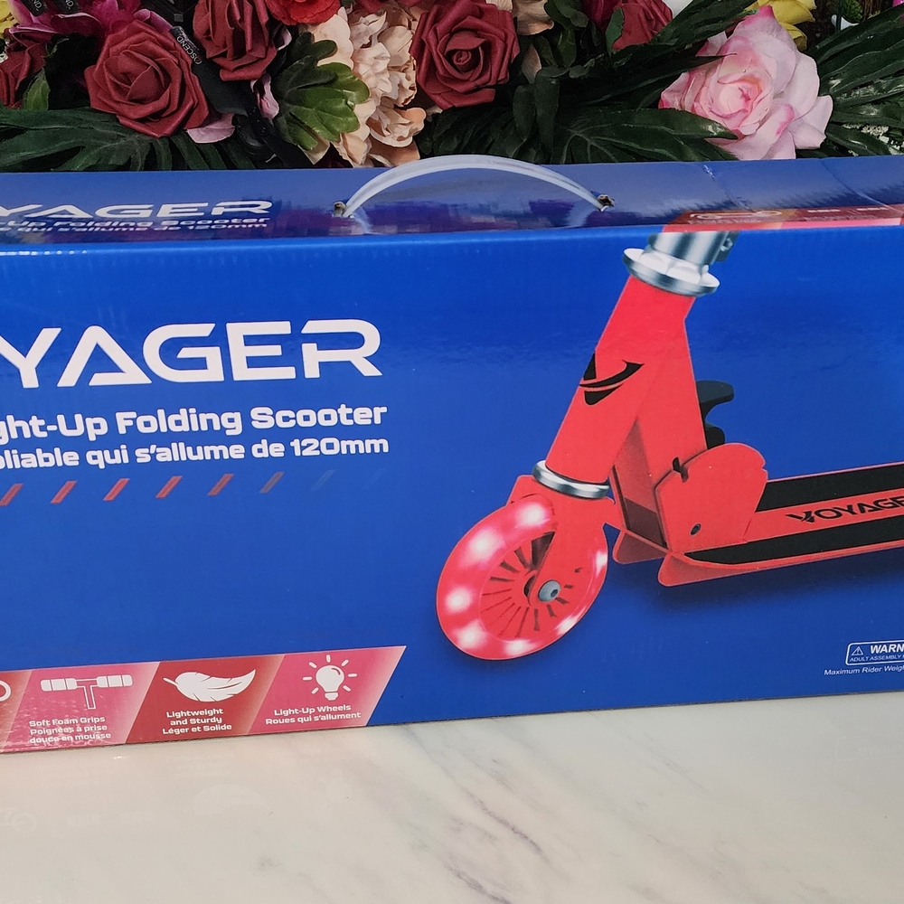 Voyager Red Outdoor Fun Scooter For Kids, Led Light Up Wheels & Folding Scooter